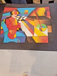 C. RYAN ORIGINAL ABSTRACT OIL CANVAS PIANIST PAINTING 20.5"X 24.5" MATTED - Picture 1 of 8