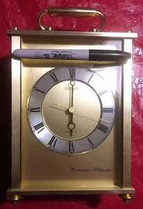 SEIKO QUARZ UHR AM FM RADIO GOLDFARBEN WESTMINSTER WHITTINGTON 6X8X3,5 JAPAN - Bild 1 von 16