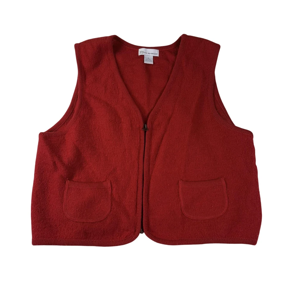NY Jeans New York Jeans Chaleco Mujer XL Rojo 100% Lana Cremallera Bolsillos Frontales Foto 1 de 4