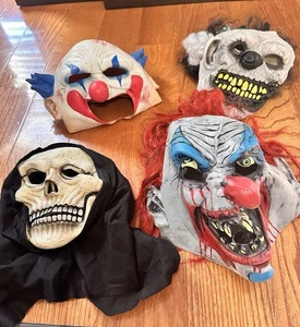 Menge 4 gruselige Halloween Masken gruselige Clowns und Skelett Spukhaus Kostüm - Bild 1 von 10