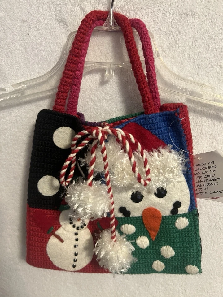 NUEVO CON ETIQUETAS DE COLECCIÓN AÑOS 90 Michael Simon Muñeco de Nieve Navidad Vacaciones Cartera Bolso Bordado Tejido Foto 1 de 4
