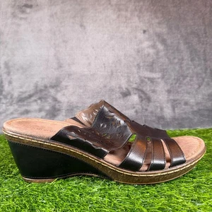 Natural Soul by Naturalizer Womens Black Wedge Slide Sandals Laser Cut Sz 10M - Picture 1 of 13