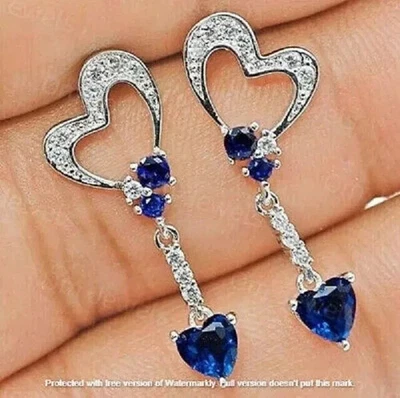 2.20Ct Lab Created Sapphire Drop Dangle Woman's Earrings 14K White Gold Plated - Image 1 of 4