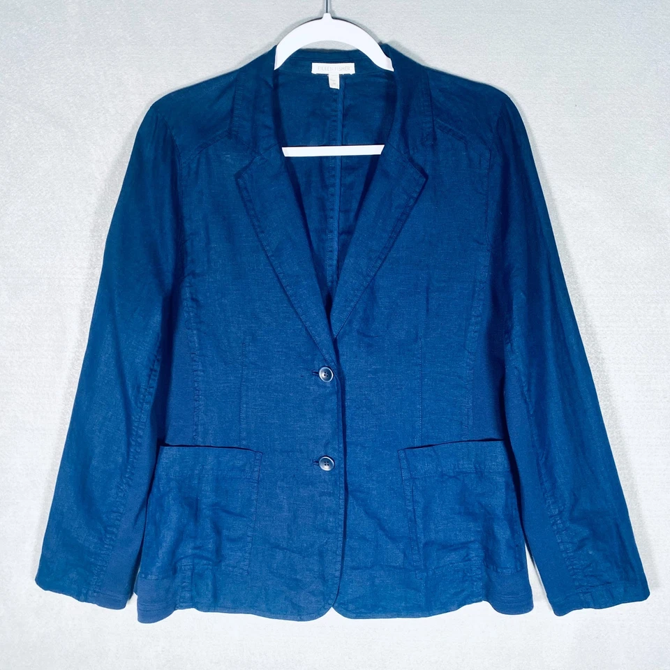 Eileen Fisher Irish Linen Jacket Womens M Blue Single Breasted Blazer Minimalist - Image 1 of 4