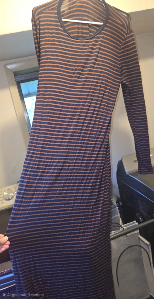 Maxi vestido para mujer Lucky Brand manga larga marrón y azul oscuro a rayas pequeño Foto 1 de 3