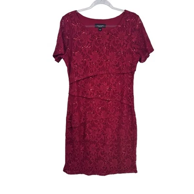 Vintage Perceptions Tiered Dress Womens Large Red Lace Sequined Festive Holiday - Image 1 of 4