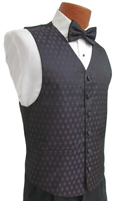 Men's Purple & Black Bill Blass Fullback Tuxedo Vest Choice of Tie Wedding Prom - Image 1 of 4