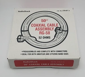 Conjunto de cable coaxial RADIOSHACK 278-971 A 50' 15,24 M RG-58/U 52 OHMS NOS EE. UU. - Imagen 1 de 2