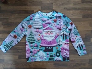 Weihnachts Sweatshirt Damen nagelneu sehr süss Gr. 4Xl Gr. 48/50 Pink Grün - Bild 1 von 4
