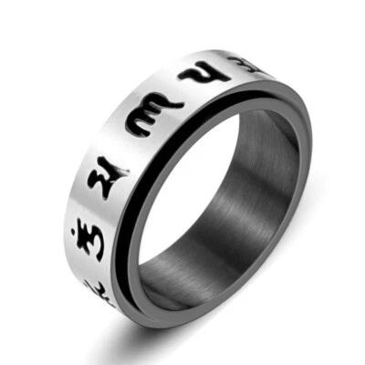 Anillo giratorio Mantra Om Mani Padme Hum titanio hombres mujeres moda anillo budista Foto 1 de 4