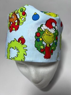 GRINCH CHRISTMAS ORNAMENT SCRUB CAP CHEMO HAT NURSE DOCTOR FAST SHIP  RED - Изображение 1 из 3