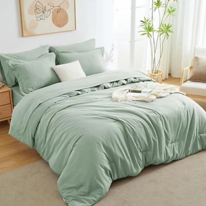 Queen Comforter Set Sage Green, 7 Pieces Bed in a Bag, All Season Boho Bedding - Picture 1 of 9