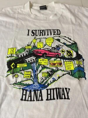 Camiseta De Colección I Survived Hana Hiway Puntada Única XL Hawaii Rosa Convertible  Foto 1 de 4