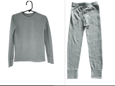 Мальчики пижамы комплект серый текстурированный вафельные брюки рубашка размер 6/7 - Изображение 1 из 4