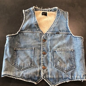 Vintage Maverick Sanfor-Set Denim Fleece Lined Vest 3 Button 2 Pocket Men Size L - Picture 1 of 24