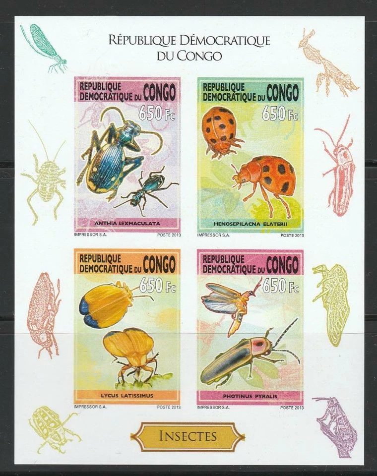 CONGO INSECTS BUTTERFLIES STAMPS 2013 INSECTS IMPERF MNH - IB172 - Image 1 of 1