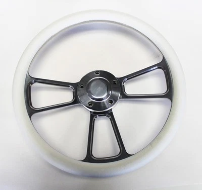 1961-1964 Ford Pick Up Truck F100 White and Billet Steering Wheel 14" - Image 1 of 4