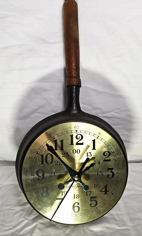 Repurposed  6-1/2” Cast Iron Frying Pan Skillet Kitchen Wall Clock Cover