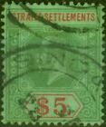 Straits Settlements 1926 $5 Green & Red-Green Sg240a Good Used