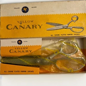 Vintage Yellow Canary Pinking Shears Sewing Scissors Japan Original Box - Picture 1 of 8