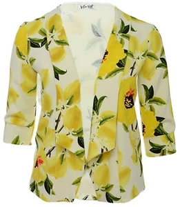 Blazer giallo verde stampa floreale aperto davanti giacca top donna plus - Foto 1 di 2