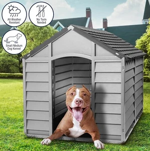 DOG KENNEL SMALL TO MEDIUM GREY DURABLE PLASTIC WINTER HOUSE - Picture 1 of 11