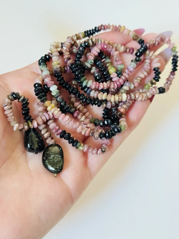 Tourmaline Strand Necklace Natural VtG Strand Wrap Beaded Strand Multicolor Rare - Image 1 of 4