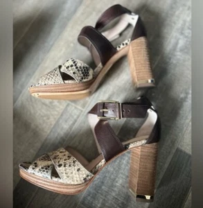 Women's Louise et Cie 'Gigi' Snakeskin Brown Leather Platform Heels 6.5 M Chunky - Picture 1 of 13