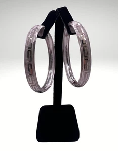 Large Greek Key Design Hoop Earrings 20KWG - Picture 1 of 6