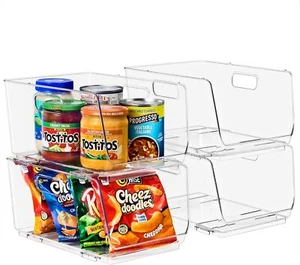 New- Stackable Storage Bins Open Front - Clear Stackable Storage Bins - Pa - Picture 1 of 5