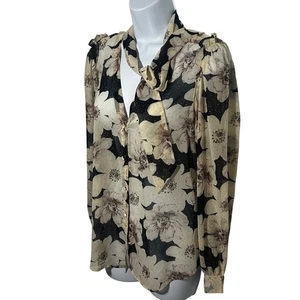 Paige Floral Blouse Sheer Tie Neck Long Sleeve Top Small Romantic Cottagecore - Picture 1 of 16