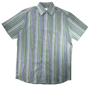 *NWT* J. FERRAR UNISEX GREEN STRIPED CASUAL BUTTON DOWN COTTON SHIRT SMALL E249 - Picture 1 of 3