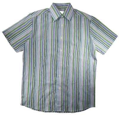 *NWT* J. FERRAR UNISEX GREEN STRIPED CASUAL BUTTON DOWN COTTON SHIRT SMALL E249 - Image 1 of 3