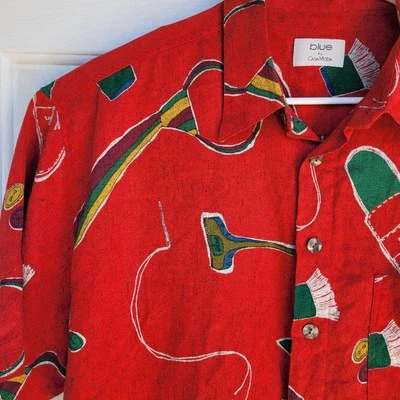 CASA MODA Mens XL  Barber All Over Print city Rayon Shirt Aloha Camp Vgt 90s Y2K - Image 1 of 4