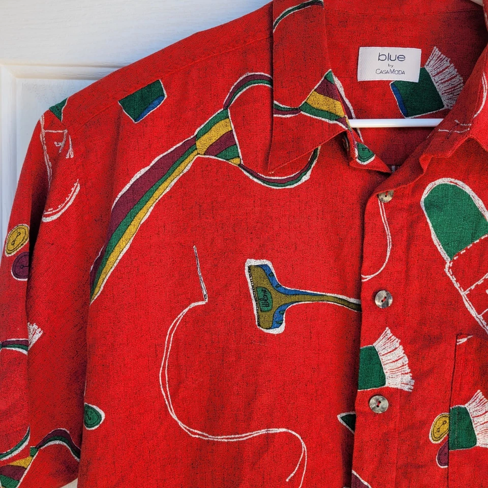 CASA MODA Mens XL  Barber All Over Print city Rayon Shirt Aloha Camp Vgt 90s Y2K - Image 1 of 4