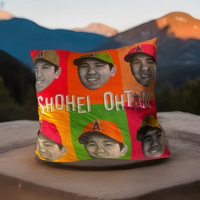 (#1) LOS ANGELES ANGELS SHOHEI OHTANI MULTI PICTURES OF OTHANI ON PILLOW NICE!! - Image 1 of 4