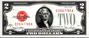 1928-G $2 "RED SEAL" (FANCY SERIAL # D29347788A ) Legal Tender CVF-XF-Fr. 1508 - Picture 1 of 3