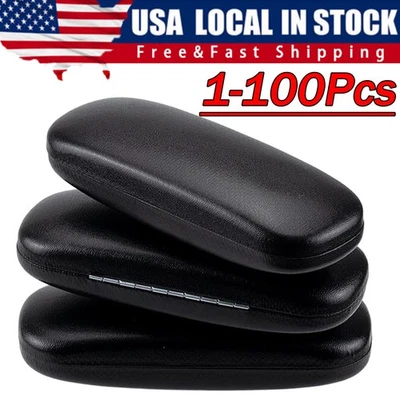 NEW Clam Shell Hard Eyeglasses PU Glasses Case Black w/Microfiber Cleaning Cloth - Image 1 of 4