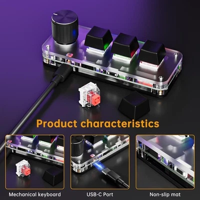 Easily Customizable 3 Key Portable Mechanical Keyboard with RGB Effects - Image 1 of 4