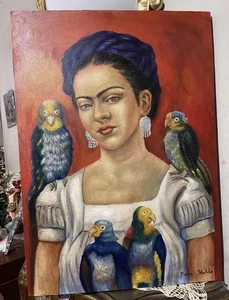 Frida Kahlo Signed Oil Painting on Canvas in Mexican Art . - Picture 1 of 7