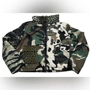 Chaqueta acolchada recortada del régimen civil sin disculpas para hombre camuflaje leopardo grande nueva sin etiquetas - Imagen 1 de 16