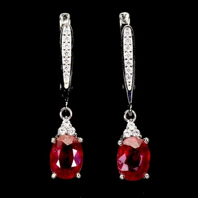 925 Sterling Silver Earrings Oval Ruby 8x6mm Natural Gemstone Jewelry - Image 1 of 4