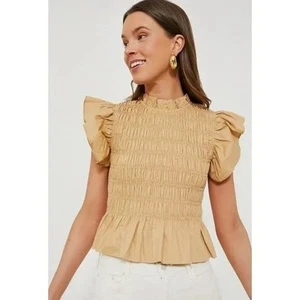 Hyacinth House by Tuckernuck hellbraun gesmoktes hochgeschlossenes Nadine Blusenshirt XL neu mit Etikett - Bild 1 von 4