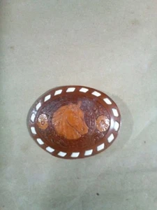 Brown Leather Horse Head With Flowers, Belt Buckle - Picture 1 of 1