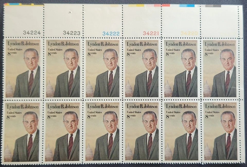 US Scott 1503 - Lyndon B Johnson - MNH - 1973 Issue - Plate Block of 12 - Image 1 of 1