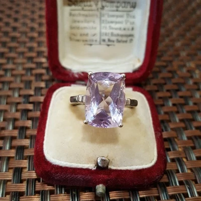 Anillo Declaración Plata de Ley 925, Grande Rosa De Francia Amatista Talla O EE. UU. 7,25 Foto 1 de 4