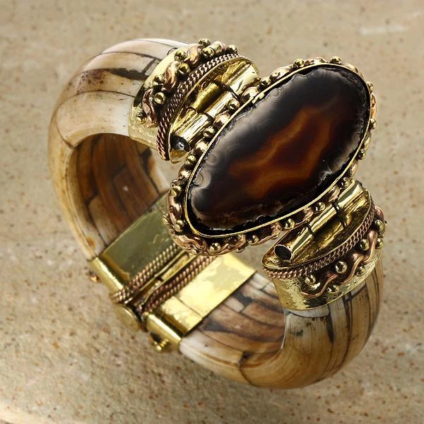 Nuevo Brazalete Brazalete Tara Mesa Mocha Marrón Ágata y Hueso Foto 1 de 1