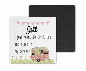 Personalisierte Untersetzer Geschenk Damen Wohnwagen Camping Teeliebhaber Mutter Nan Freundin Schwester - Bild 1 von 1