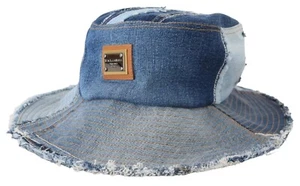 DOLCE & GABBANA Hat Blue Cotton Bucket Sun Patchwork Denim Size 58cm - Picture 1 of 10