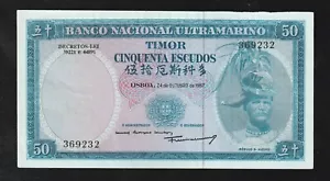 Portugal Timor 50 Escudos 1967 UNC-AU P. 27 Banknote - Picture 1 of 2